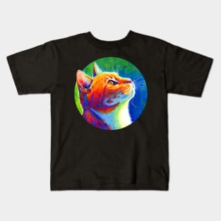 Psychedelic Rainbow Tabby Cat Kids T-Shirt